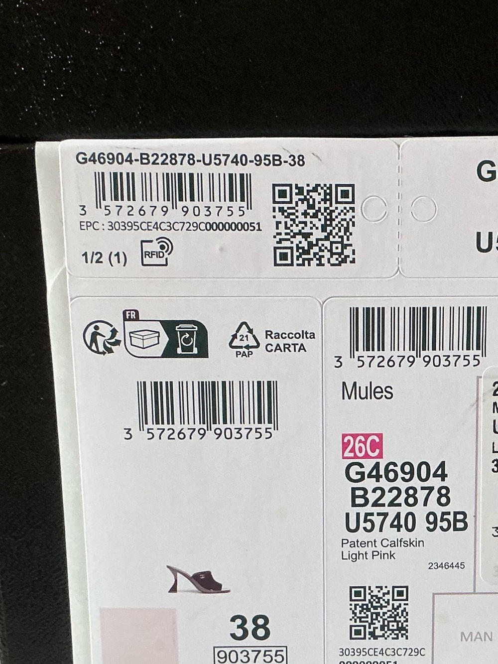 🦄CHANEL 26C Light Pink Calfskin
Patent Leather Open Toe Mule Heels NIB FULL SET - Picture 9 of 12